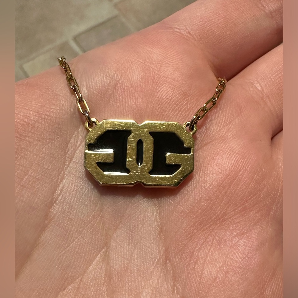 Givenchy Gold-tone Logo Pendant Necklace with Black Inlay